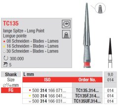 Edenta TC135 - dokončovacie karbidové nástroje, dlhý špic - 5 ks