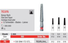 Edenta TC375 - dokončovacie karbidové nástroje, dlhý kužeľ s plochým koncom - 5 ks