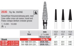 Edenta Lab 2535 - TC nástroje, Cone cutter cross cut coarse, round end - 1 ks