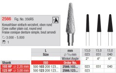 Edenta Lab 2566 - TC nástroje, Cone cutter plain cut, round end - 1 ks