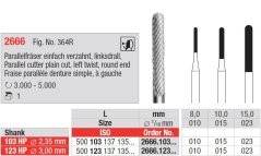 Edenta Lab 2666 - TC nástroje, Parallel cutter plain cut, left twist, round end - 1 ks