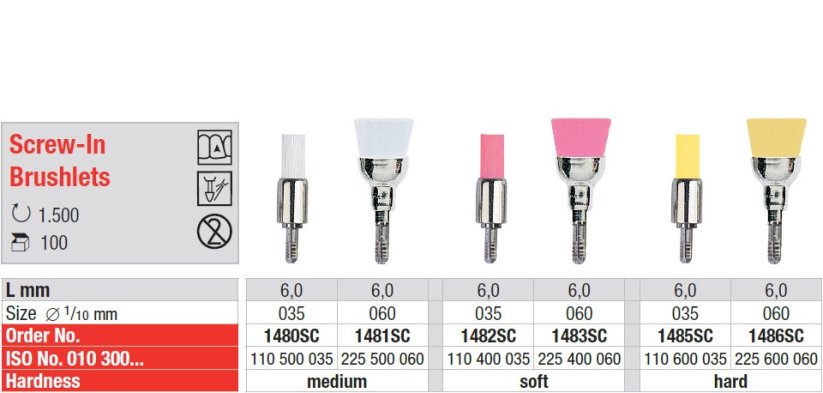 Edenta Prophylaxis Brushlets (RA, Screw-In, Snap-On) - leštiace kefky na profylaxiu - 100 ks