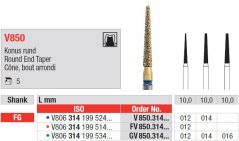 Edenta V850 - DiaCut diamantové nástroje, extra dlhý kužeľ s oblým koncom - 5 ks