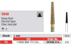 Edenta V848 - DiaCut diamantový nástroj, dlhý kužeľ s plochým koncom - 5 ks