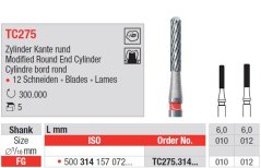 Edenta TC275 - dokončovacie karbidové nástroje, modifikovaný valec s oblým hrotom - 5 ks