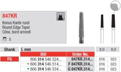 Edenta 847KR - diamantové nástroje, kužeľ s oblým okrajom - 5 ks