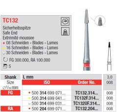 Edenta TC132 - dokončovacie karbidové nástroje, špic s bezpečným koncom - 5 ks
