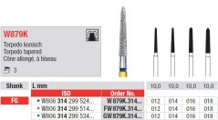 Edenta W879K - White Tiger diamantové nástroje, dlhé kónické torpédo - 3 ks