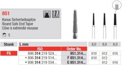 Edenta 851 - diamantové nástroje, kužeľ s bezpečným oblým koncom - 5 ks