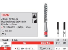 Edenta TC297 - dokončovacie karbidové nástroje, modifikovaný valec s oblým hrotom - 5 ks