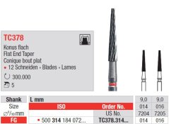 Edenta TC378 - dokončovacie karbidové nástroje, dlhý kužeľ s plochým koncom - 5 ks