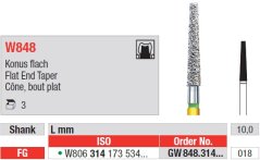 Edenta W848 - White Tiger diamantový nástroj, dlhý kužeľ s plochým koncom - 3 ks