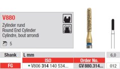 Edenta V880 - DiaCut diamantový nástroj, valec s oblým koncom - 5 ks