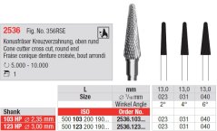 Edenta Lab 2536 - TC nástroje, Cone cutter cross cut, round end - 1 ks