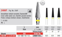 Edenta Lab 2466F - TC nástroje, Cone cutter plain cut, chamfer ground section - 1 ks