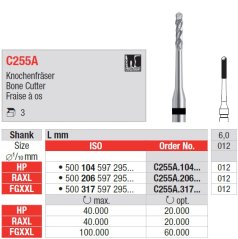 Edenta C255A - chirurgické karbidové nástroje, bone cutter - 3 ks