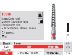 Edenta TC336 - dokončovací karbidový nástroj, modifikovaný dlhý kužeľ s oblým koncom - 5 ks