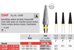 Edenta Lab 2566F - TC nástroje, Cone cutter plain cut, chamfer ground section - 1 ks