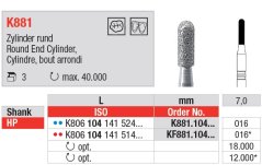 Edenta Lab K881 - Round End Cylinder, K-diamonds nástroje - 3 ks