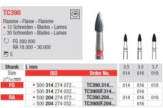 Edenta TC390 - dokončovacie karbidové nástroje, plameň - 5 ks