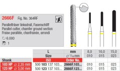 Edenta Lab 2666F - TC nástroje, Parallel cutter, chamfer ground section - 1 ks