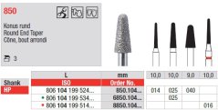 Edenta Lab 850 - Round End Taper, diamantové nástroje - 3 ks