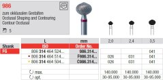 Edenta 986 - extra veľké diamantové nástroje, na okluzálne tvarovanie a kontúrovanie - 5 ks