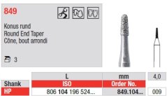 Edenta Lab 849 - Round End Taper, diamantový nástroj - 3 ks