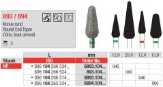 Edenta Lab 893/894 - Round End Taper, diamantové nástroje - 3 ks