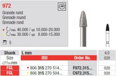 Edenta 972 - diamantové nástroje, oblý granát - 5 ks